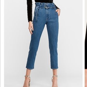 Super high waisted stretch paper bag jeans